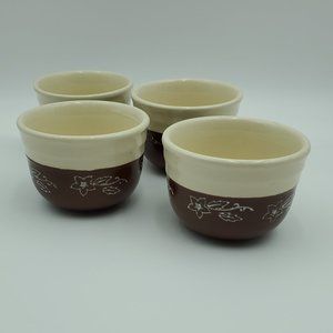 Oxford Stoneware Snow Flower Brown Glaze Small Bowls Custard Cups Ramekins